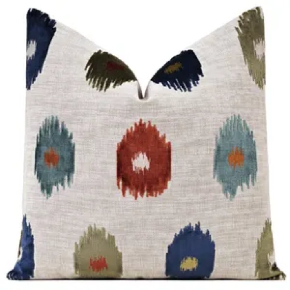 Two Sedona Cut Velvet Ikat Pillow Covers- one 24" square, one 22"square